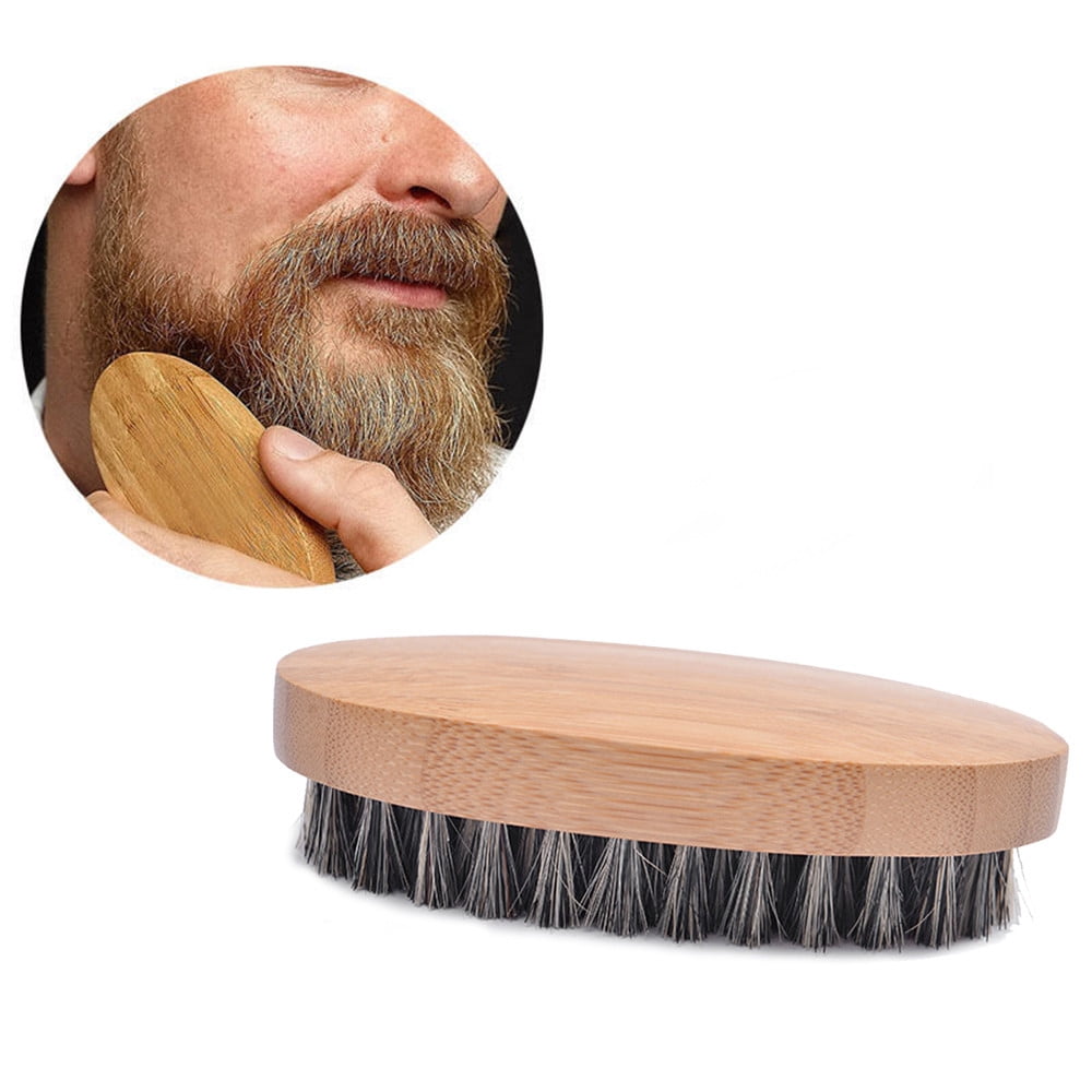 LPSSTORE Men Boar Hair Bristle Beard Mustache Brush Military Hard Round Wood Handle Comb