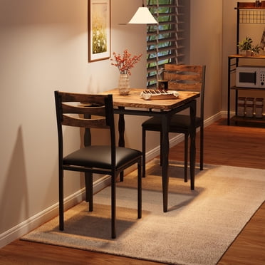 BeesClover Dining Table Set for 2, 3 Piece Dining Table and Chairs Set with Spiral Metal Legs, Space Saving Small Kitchen Table Set for Apartment or Dining Room