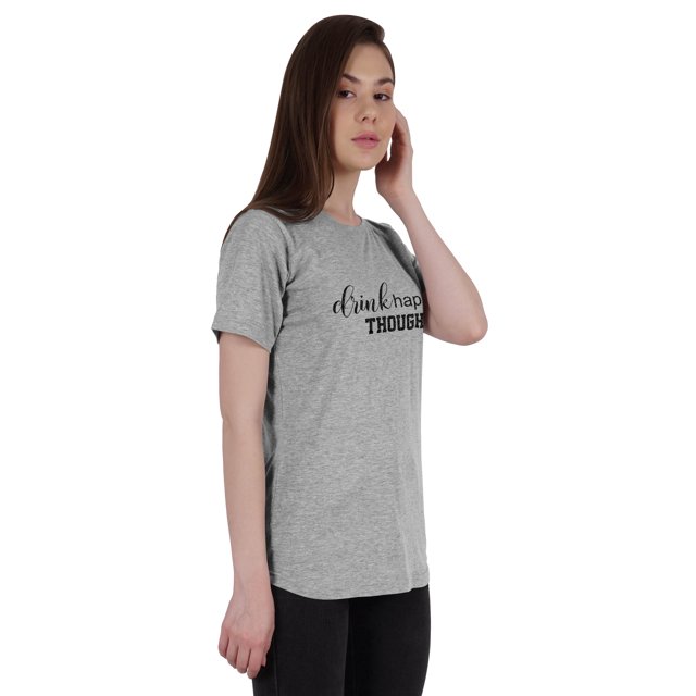 Inkmeso T-Shirt pour Femmes avec Citation « Boire des Pensées Heureuses » T-Shirt à Imprimé Graphique
