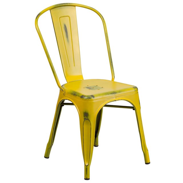 Bowery Hill Metal Dining Chair, Distressed Yellow (Set of 1)