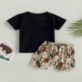 thumbnail image 4 of Kid Boy Pants Suit  Short Sleeve  Neck Letters Print Tops + Drawstring Short Pants  Black 18-24 Months, 4 of 8