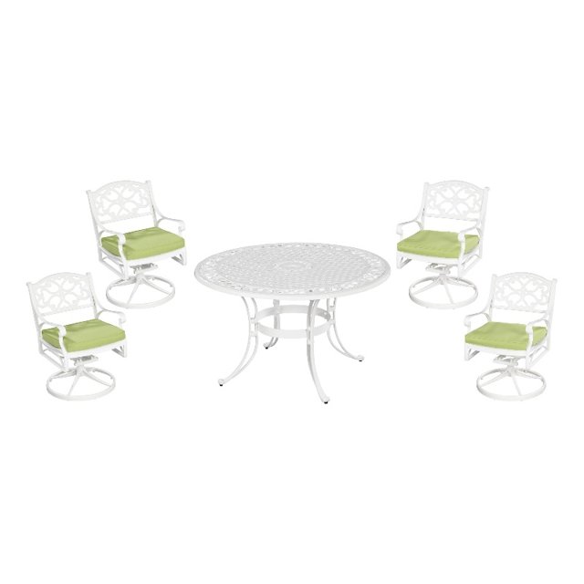 Homestyles Sanibel Cast Aluminum 5Pc Outdoor Dining Set w/Swivel Chairs in White
