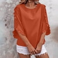 thumbnail image 2 of Timegard Hauts pour Femmes Volants Manches Mi-Longues Col Ras du Cou Ample Confortable Hauts Blouse Décontracté Été Printemps Couleur Unie, 2 of 7