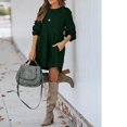 thumbnail image 4 of Jupe en Tricot Côtelé pour Femmes, Manches Lanterne, Col Rond, Robe Courte, Chandail-Over, Jupe Chandail avec Poches, Automne Hiver, Jupe du Bas, 4 of 5