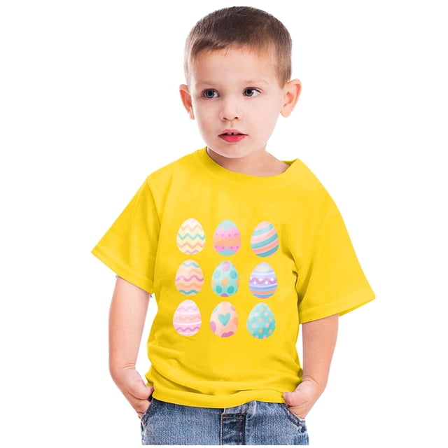 EGNMCR Blouses à Manches Courtes Col Rond & Chemises Enfants Garçons Filles Mode Pâques Œufs de Pâques Imprimé Col Rond Imprimé Haut à Manches Courtes Fille Blouse