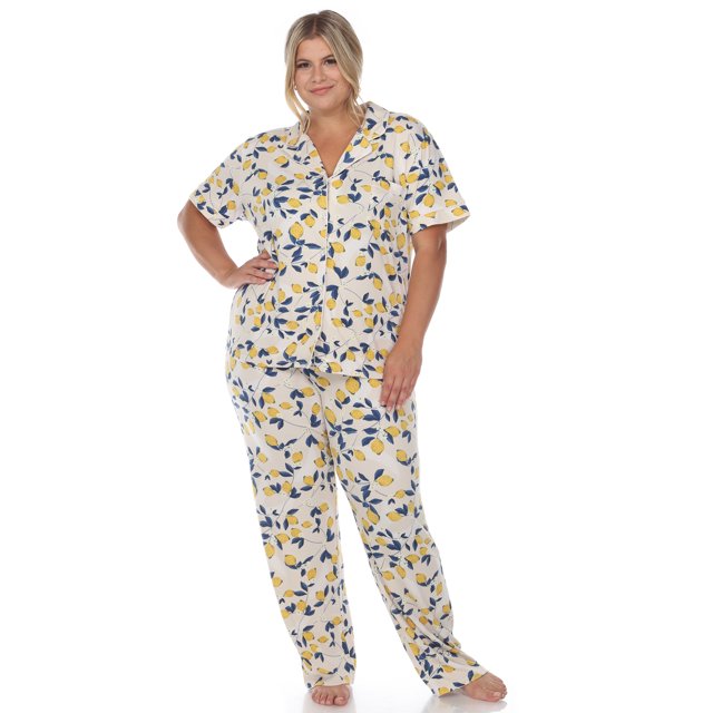 White Mark Women's Tropical Short Sleeve Button-Down Pajama Set