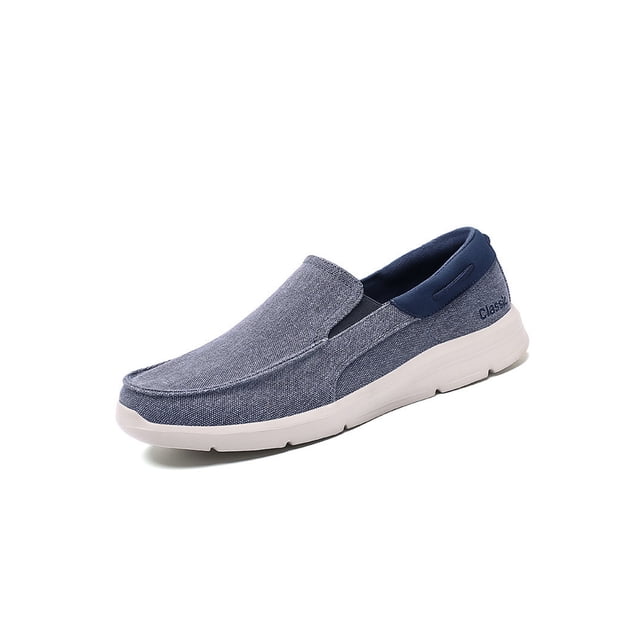 MAWCLOS Espadrilles pour Hommes à Enfiler Plates Marche Mocassins Respirants Bout Rond Chaussures de Travail Décontractées en Bleu, Taille 11. Ces Chaussures Décontractées pour Hommes Présentent une Tige en Toile Légère, un design à Enfiler et un Bout Rond. la Semelle Extérieure en Caoutchouc Est Résistante à l'Usure et Offre une Excellente Adhérence. Convient aux occasions Décontractées, de Travail Ou de Voyage.