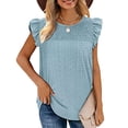 thumbnail image 2 of Plus Size Summer Tops for Women Crochet Crewneck Ruffle Shorts Sleeve T Shirts Loose Blouses, 2 of 7