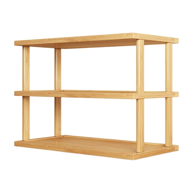 3 Tier Wooden Shelf Bookcase Modern Open Bookshelf Bamboos Shoe Rack Storage Rack Multifunctional Display Stand For Living Room Bedroom Office Yellow Wood W-792 Yellow