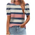 thumbnail image 5 of Pisexur Hauts pour Femmes Décontractés en Lin Col Rond Grande Taille Imprimé Manches Courtes T-shirt Blouse, Hauts d'Été pour Femmes Violet,P, 5 of 5