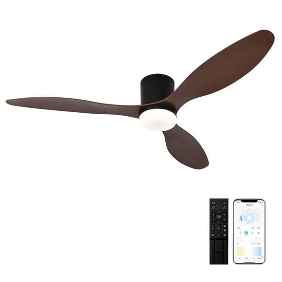 52 Inch Smart Ceiling Fan with Light, Remote & App Control, 6 Speeds, Dimmable LED, Quiet DC Motor, Low Profile for Bedroom Living Room
