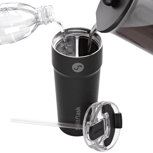 Gobelets 2-en-1 à Isolation sous Vide pour Boissons Chaudes et Froides, 30 Oz en Acier Inoxydable à Double Chambre, Étanches, Sans BPA, s'Adaptent au Porte-Gobelet, Tasse à Café de Voyage, Tasse Fendue, 2 Boissons, 2 Côtés, Café et Eau (Hartley Black)