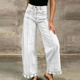 thumbnail image 2 of Hinvhai Womens Ruffle Wide Leg Jeans Cropped Elastic High Waisted Baggy Denim Pants White M(M), 2 of 7