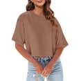 thumbnail image 4 of QIPOPIQ T-Shirts Surdimensionnés pour Femmes Col Rond Manches Courtes Hauts d'Été Décontractés Légers Amples Blouse Asymétrique Haute-Basse Liquidation, 4 of 8