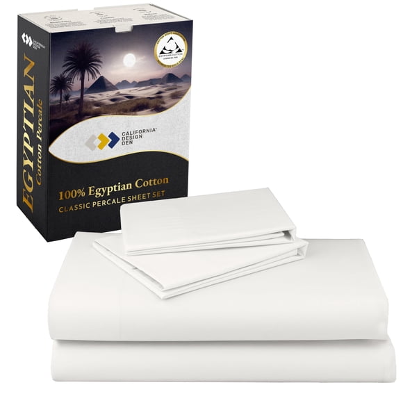 California Design Den California King Sheets Deep Pockets Set - Certified 100% Egyptian Cotton Sheets Set Lightweight & Crisp Percale Cool & Durable Luxury Bedding - Ivory