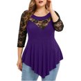 thumbnail image 1 of Heliisoer Plus Size Floral Lace Women Solid O-Neck Asymmetric Three Quarter Tops, 1 of 1