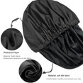 thumbnail image 3 of Bonnets de Douche, Bonnet de Douche Doublé en Soie pour Femmes, Réutilisable, Taille Ajustable, Lavable et Imperméable, Grand Bonnet de Douche en Satin - Noir, 3 of 5