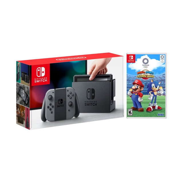 Nintendo Switch Gray Joy-Con Console Bundle with Mario & Sonic at the Olympic Games: Tokyo 2020 NS Game Disc - 2019 New Game!