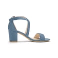 thumbnail image 3 of BLISSFUL STEP Women's Open Toe Cross Strap Mid Block Heel Sandals Haze Blue 5, 3 of 7