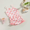 thumbnail image 3 of Ensemble de Vêtements d'Été pour Bébé Fille Damier à Carreaux Imprimé Floral Sans Manches Robe Romper + Volant, 3 of 9