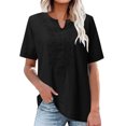 thumbnail image 2 of Besolor T-Shirts en Coton et Lin pour Femmes Col Rond Manches Courtes Brodées Hauts Boho Décontractés Blouse d'Été Ample, 2 of 7