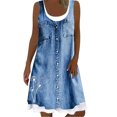 thumbnail image 1 of Pisexur Robe en Denim pour Femme Sans Manches à Col en V, Robe Midi à Fleurs, Décontractée, Fente Latérale, Robe-Chemise en Jean, 1 of 4