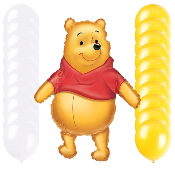 “Winnie the Pooh Party Balloon Bundle: Yellow & White Latex Trio with Supershape Pooh Foil – Cheerful Unisex Birthday Decor”