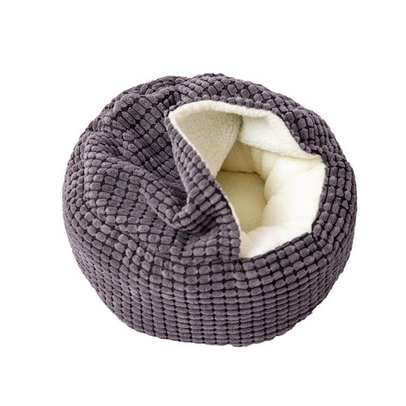 Bmisegm Small Medium Dog Cat Bed with Blanket Attached Round Calming Hooded Cozy Dog Cat Beds for Small Dogs Soft Cuddler Puppy Pet Bed and Dog Cat Burrow Bed Antislip Bottom Pet Beds Grey