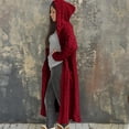 thumbnail image 2 of Cardigans Longs pour Femmes Hiver Uni Uni Tricoté Ample à Capuche Long Cardigan Chandail Manteau à Poches Rouge TG, 2 of 8