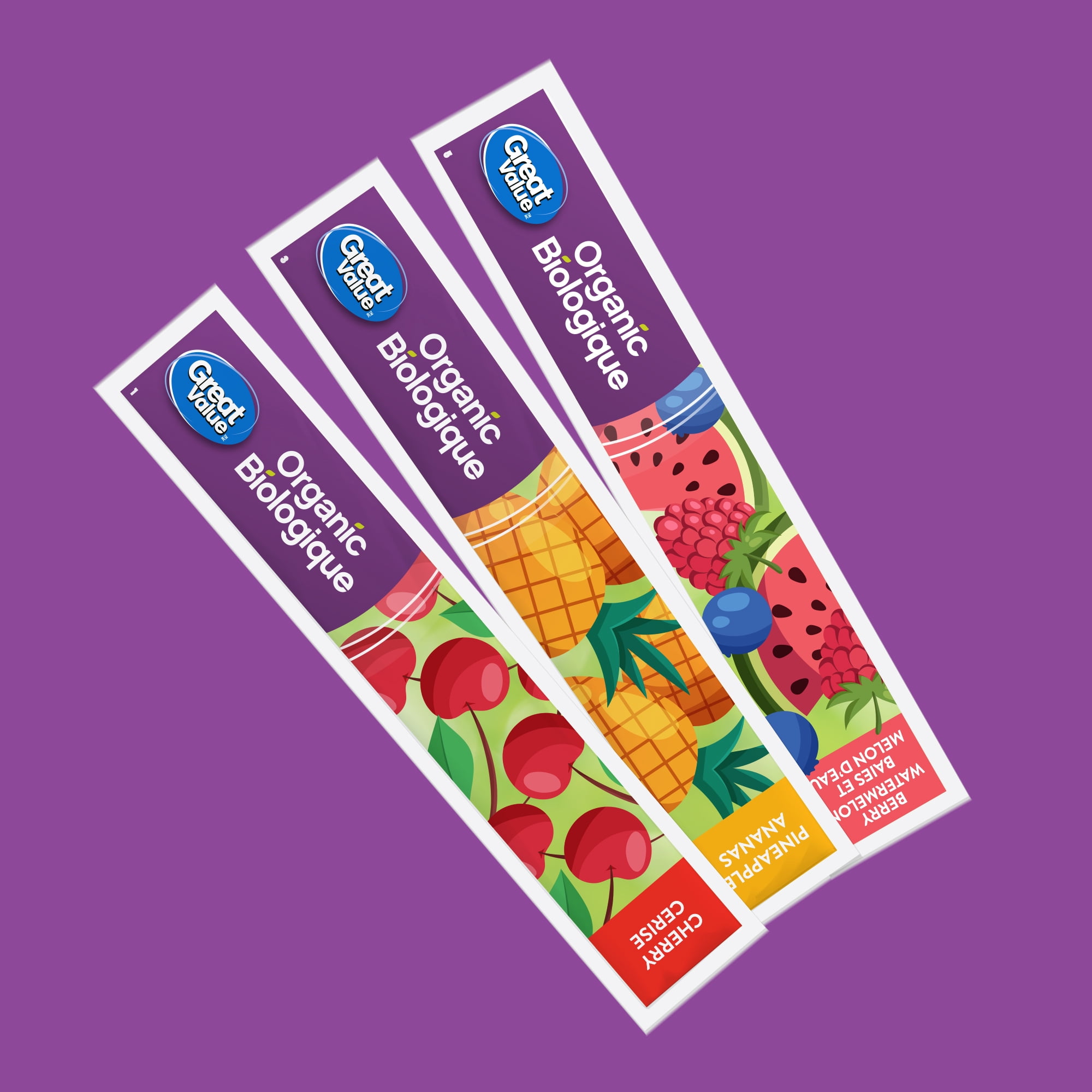Great Value Organic Fruit Flavoured Ice Pops - Berry Watermelon, Cherry, Pineapple