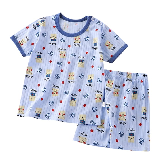 TopLLC Short Sleeve Round-Neck Blouses & Shirts Sets Summer Children's Short Sleeve Set Cotton Two-Piece Children T-Shirt Girl Set