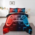 thumbnail image 1 of Red Blue Gaming Kids Queen Comforter Set - Gamer Comforter Boys Queen Size Bedding Set, Neon Lights Abstract Geometry Design Gamer Room Decor, 1 of 5