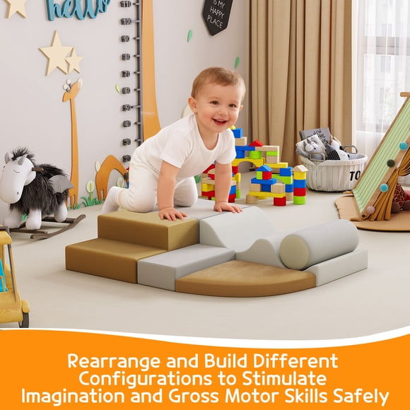 EDTara Jouets d'Escalade pour Tout-Petits, Ensemble de Blocs d'Escalade en Mousse Souple 6 Pcs, Parfait pour Tout-Petits 1-3, Jeu de Gym Intérieur Jungle Favorise la Coordination des Couleurs et le Développement des Habiletés Motrices