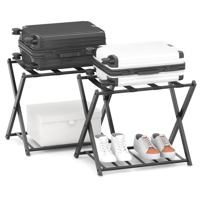 Costway Ensemble de 2 Porte-Bagages Pliants avec Tablette Valise de Voyage Rangement pour Chaussures