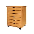 thumbnail image 2 of Pemberly Row Modern Solid Wood 6-Drawers Wide Roll Utility Cart in Med Pine, 2 of 9
