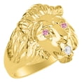 thumbnail image 3 of RYLOS Lion Head Ring with Gemstone Eyes & Diamond Mouth – Fun Designer Rings in Yellow Gold Plated Silver Pink Ice Size 12, 3 of 7