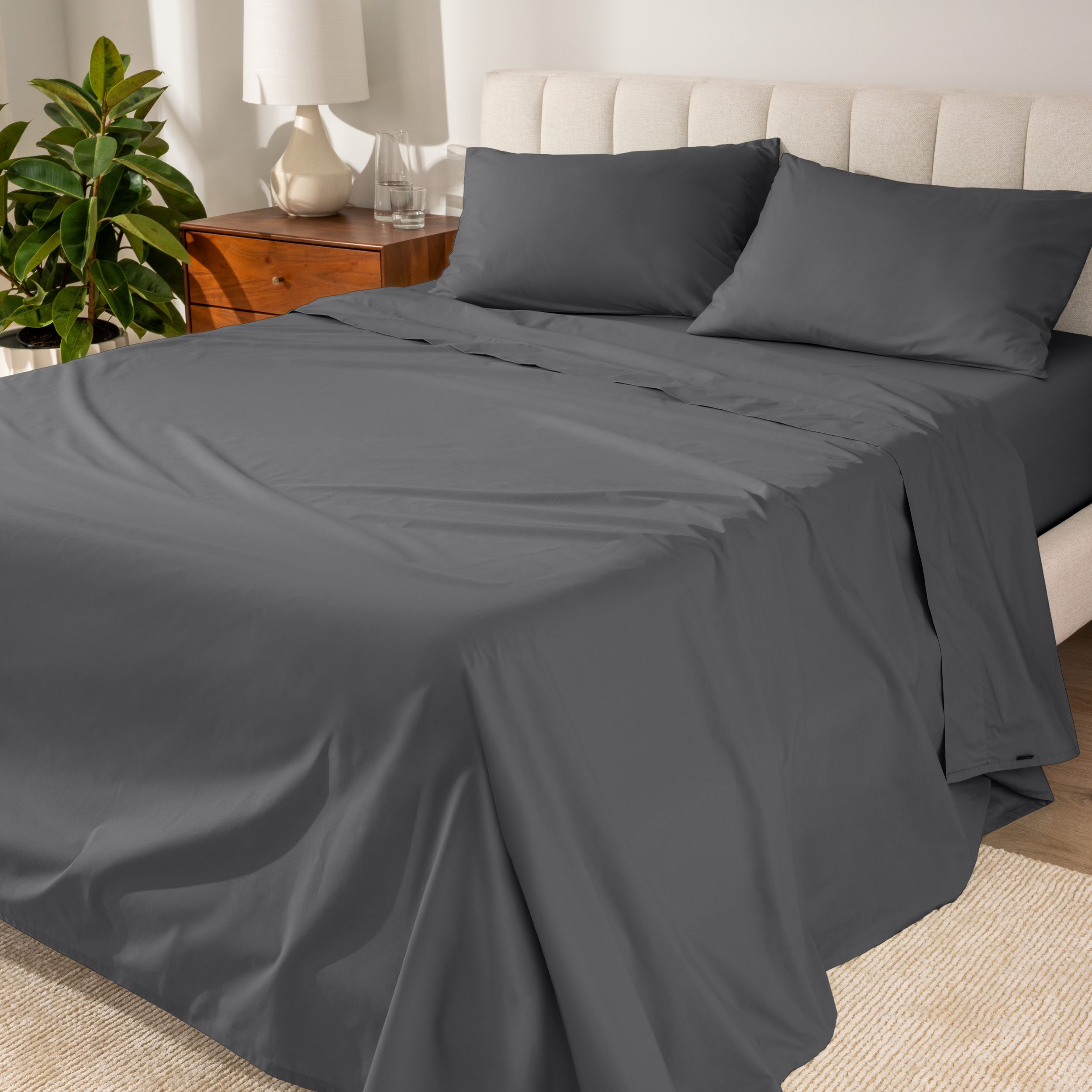 Bare Home Organic Percale Sheet Set - 300 Thread Count - 100% Organic Cotton - Twin XL, Gray
