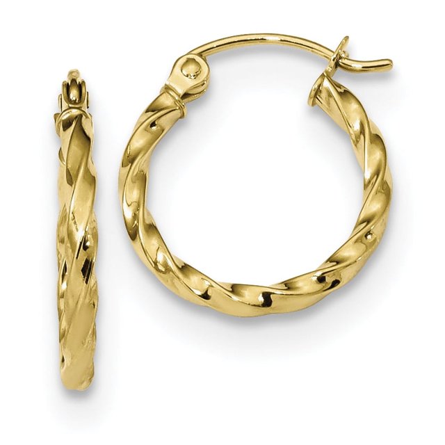 Boucles d'Oreilles Créoles Torsadées en Or Jaune 10k Rondes