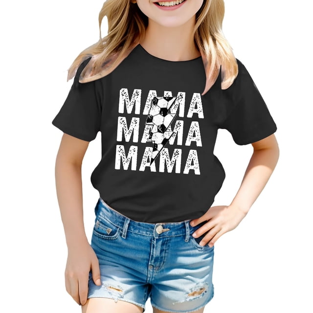 T-Shirts d'Été pour Filles, Imprimé Lettres, Manches Courtes, Basiques, Col Rond, Sport, Taille 8-9T