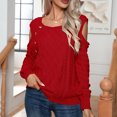 thumbnail image 2 of Yuyuzo Womens Crewneck Tops Long Sleeve off Shoulders Button Knit Pullover Solid Color Fall Tops, 2 of 5