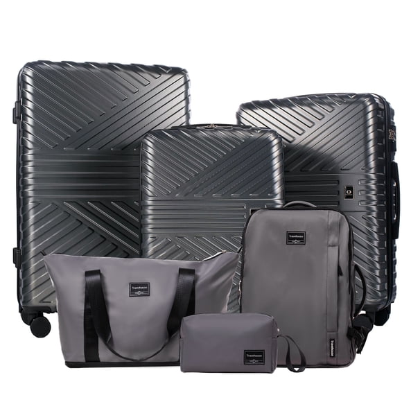 Travelhouse Ensemble de Bagages Rigides 6 Pcs : Valise Légère avec Sac à Dos de Cabine, Sac de Voyage et Cubes de Rangement, Gris