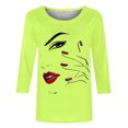 thumbnail image 4 of Penkiiy Hauts pour Femmes Mode Femmes T-shirt Imprimé Mi-Long Manches 3/4 Blouse Col Rond Hauts Décontractés Vert Vêtements Y2K, 4 of 4