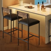 AKDSteel Sunvasagoo Bar Stools Set of 2, Kitchen Bar Stools with Footrest, 25.5 Inches Kitchen Bar Stools with Footrest, 2 Counter Height Barstools, Thick Cushion, for Island, Counter Bar