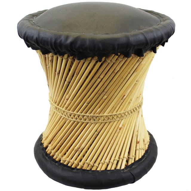 Natural Geo Tabouret d'Appoint en Moray - Similicuir Noir