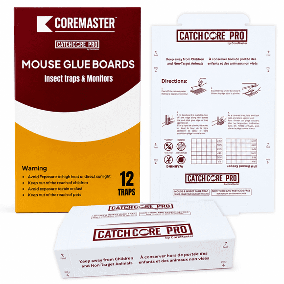 Catchcore PRO Mouse & Insect Glue Traps 12-Pack, Non-Toxic Pest & Cockroach Traps for Indoor Mouse, Silverfish & Crawling Insect Control, Pesticide-Free Home & Commercial Use