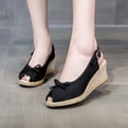 thumbnail image 2 of DPTALR Women's High Heels Linen Straw Sandals Casual Canvas Dress Slippers, 2 of 4