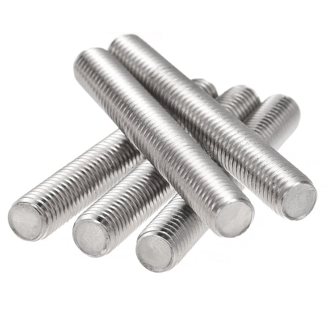 Unique Bargains M8 x 60mm 304 stainless steel fully threaded rods with right-hand threads, shown in a pack of 5. These silver-tone rods are made of corrosion-resistant 304 stainless steel, each measuring 60mm (2.36 inches) in length with a thread diameter of M8 and a thread pitch of 1.25mm. Ideal for assembly fastening, screwing into threaded nuts, or tapped holes.