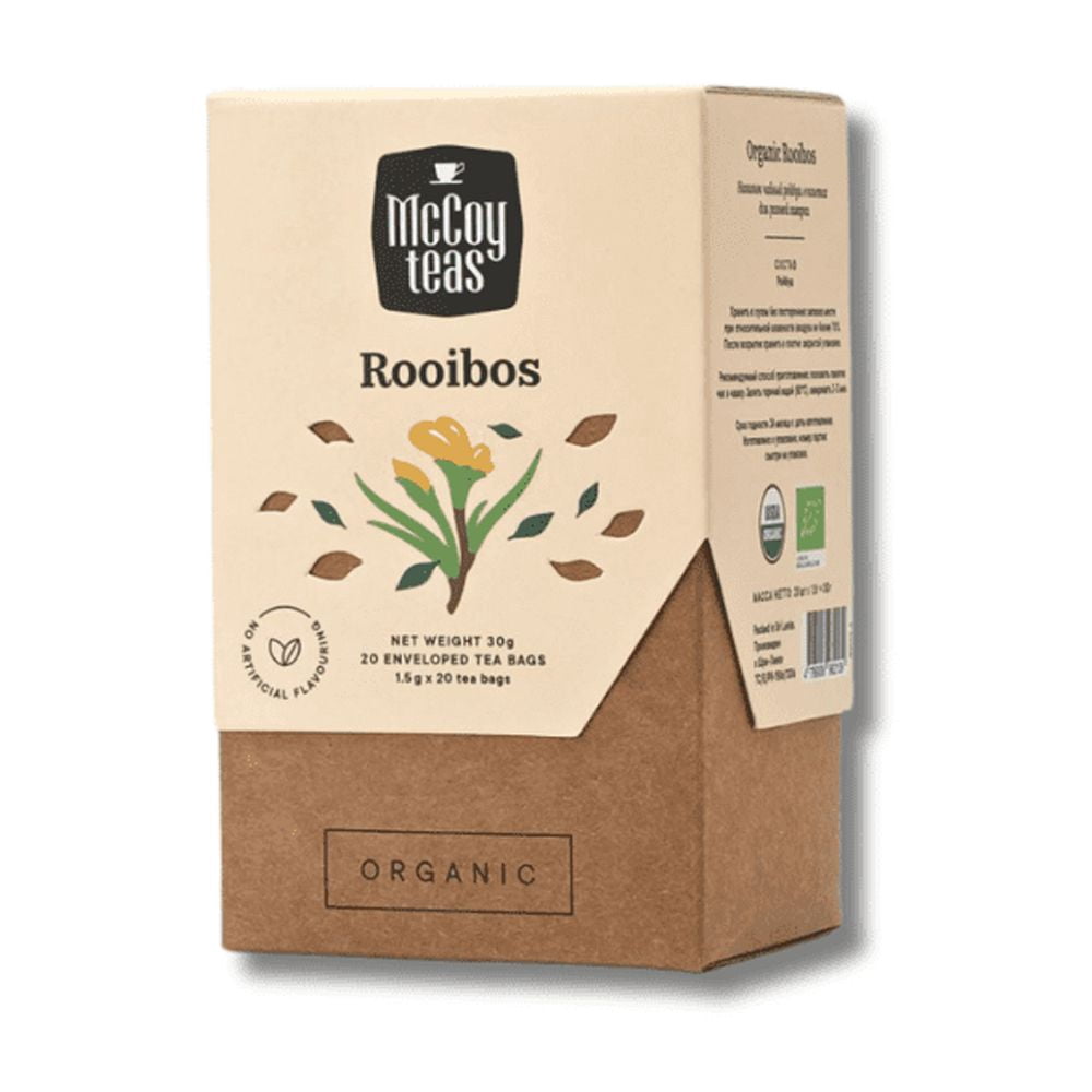 McCoy Teas Organic Rooibos Herbal Tea, Naturally Caffeine-Free, Smooth & Full-Bodied, 20 Tea Bags