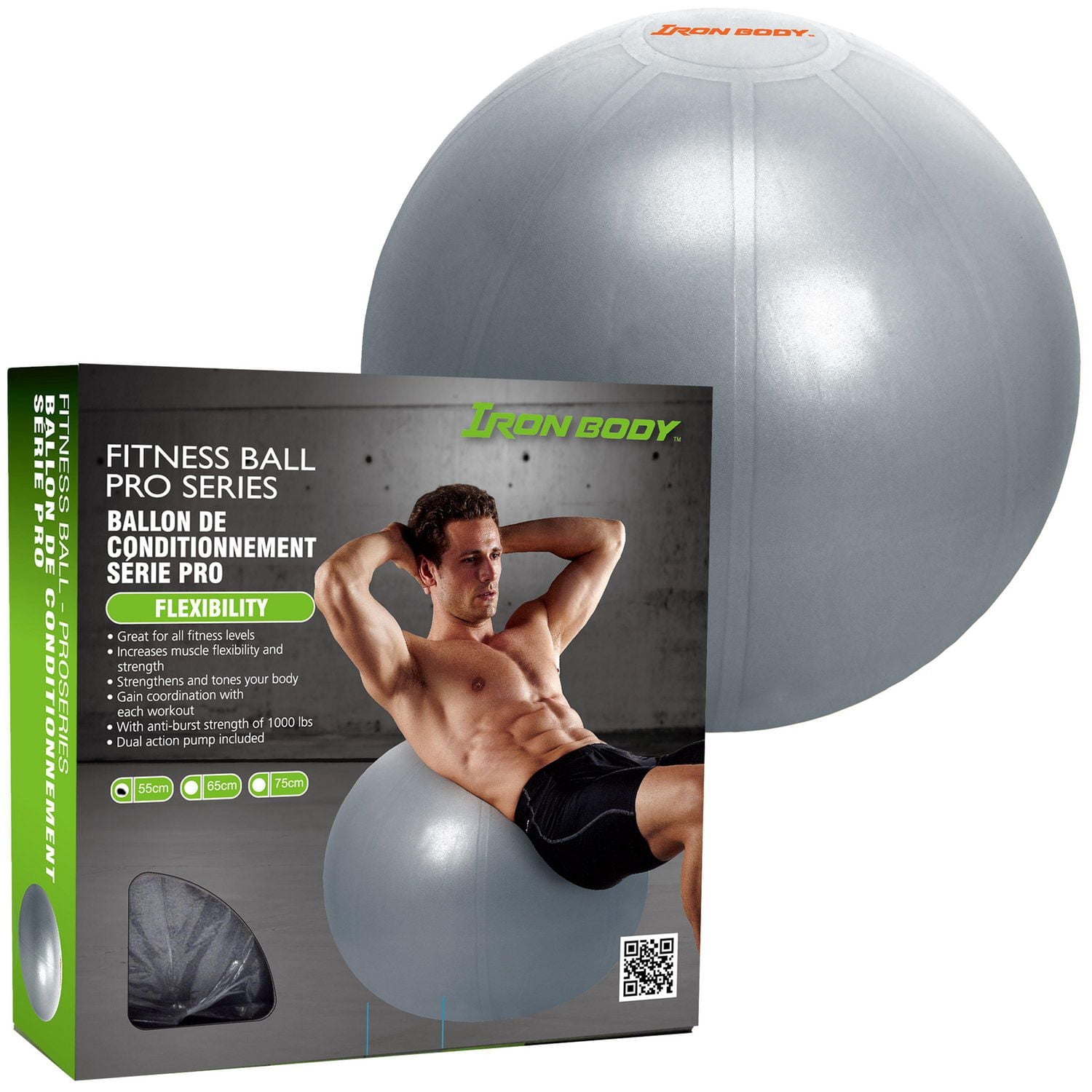 IBF Iron Body Fitness Ballon d’Exercice Série Pro avec Pompe, Ballon de Stabilité Anti-Éclatement