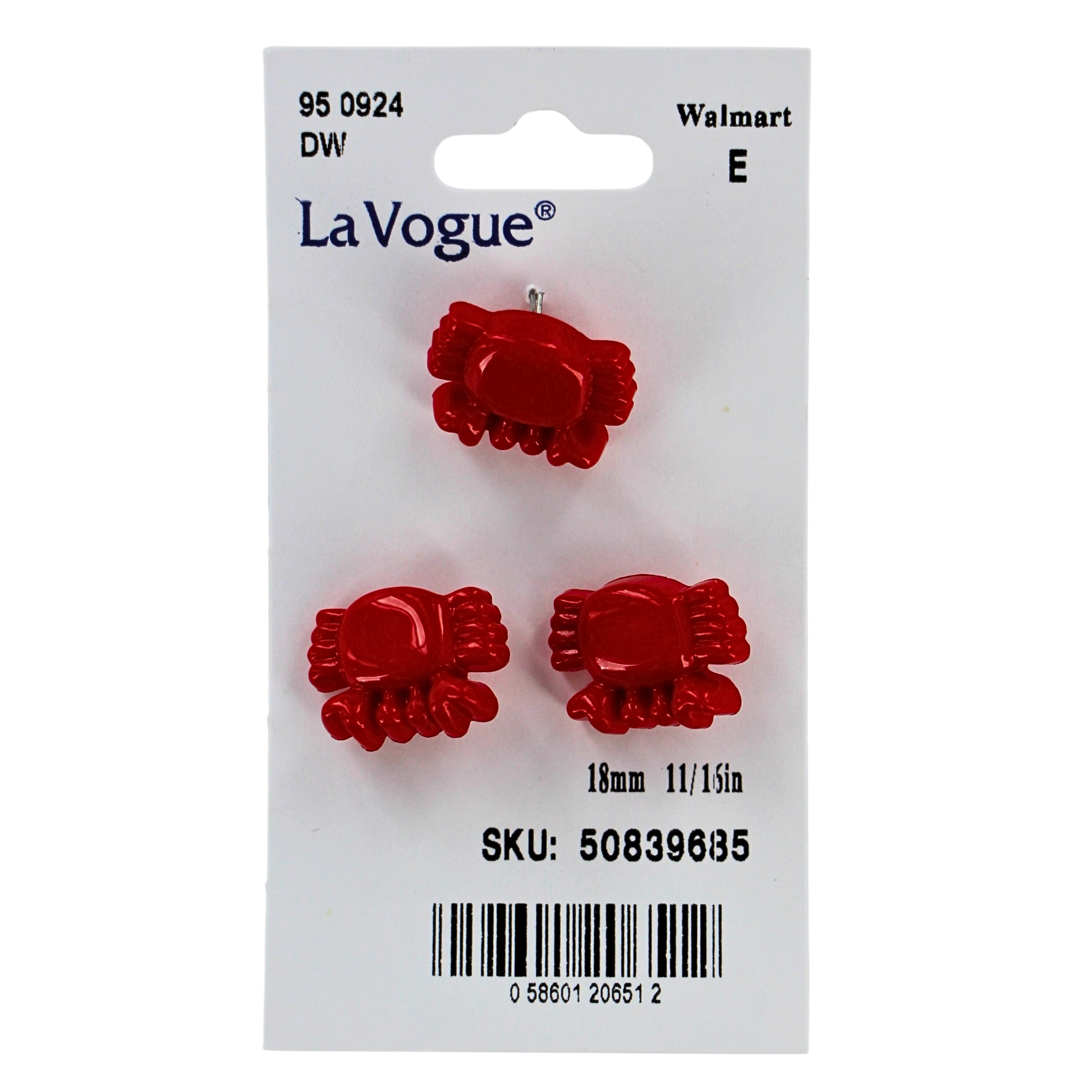 LA VOGUE boutons, matière naturelle - 3 pièces, 18 mm (11/16 po), Crab